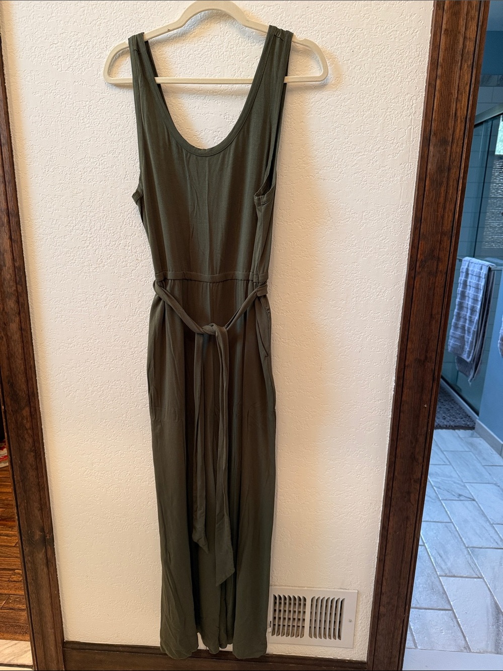 LOFT Women’s Olive Green Sleeveless Waist-Tie Wide-Leg Jumpsuit